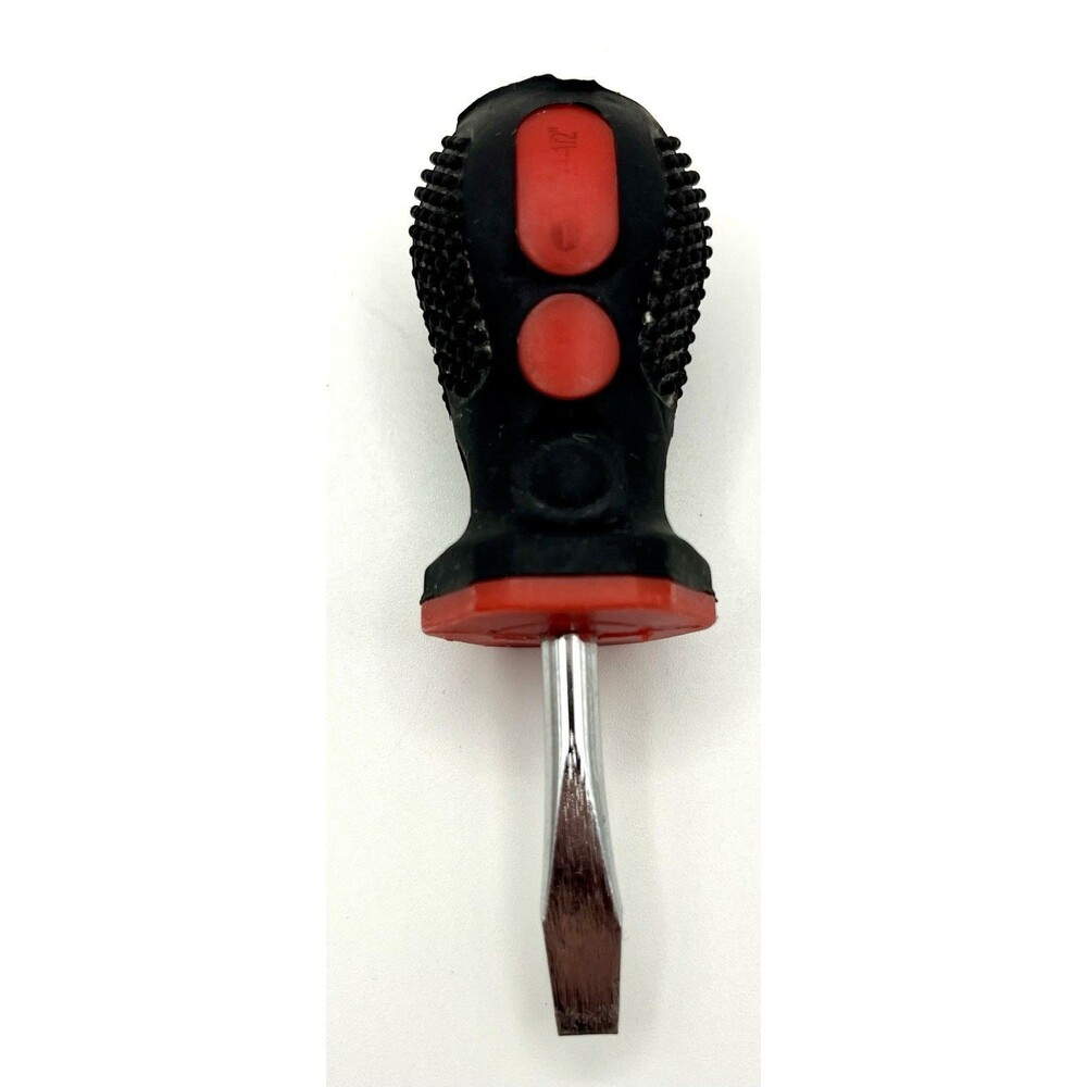 Stubby Mini Screwdriver Flat Head Red and Black